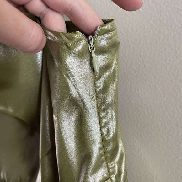 Urban Outfitters Women M Green Metallic Y2K Mallory Asymmetrical Slip Dress NWT - Picture 7 of 14